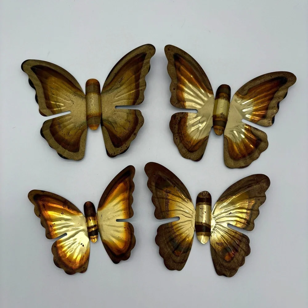 Vintage Metal Butterfly Wall Art Set Mid Century Modern Brass Copper Decor MCM